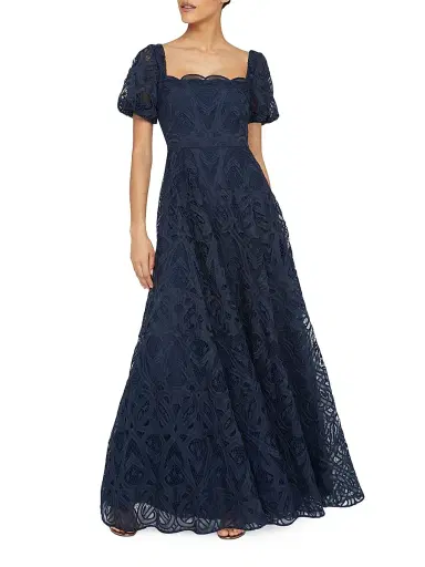 THEIA Women's Dominique Lace Puff-Sleeve Gown | Thumbnail 2