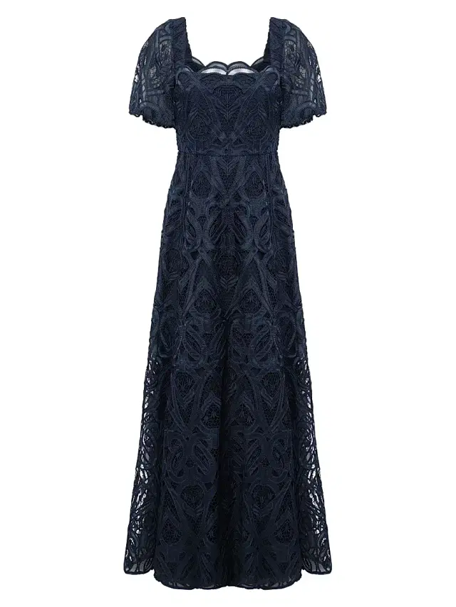 Theia Women's Dominique Lace Puff-Sleeve Gown - Odyssey Grey
