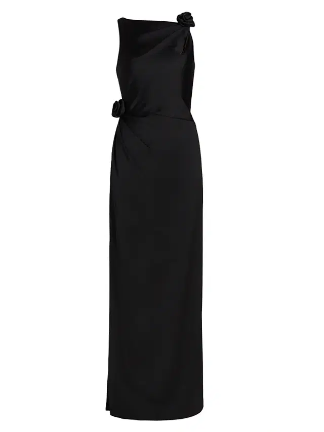 Women's Rosette Draped Column Gown - Black