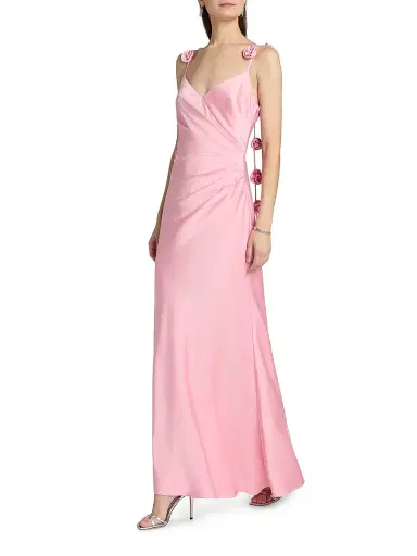 As It May Women's Satin V-Neck Draped Gown - Ballet Pink | Thumbnail 2