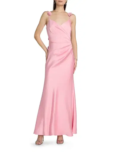 As It May Women's Satin V-Neck Draped Gown - Ballet Pink | Thumbnail 3