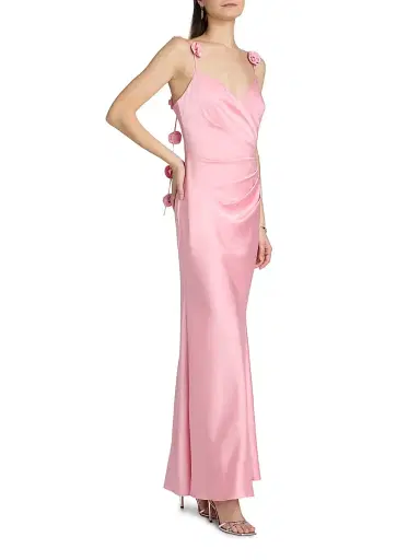 As It May Women's Satin V-Neck Draped Gown - Ballet Pink | Thumbnail 4