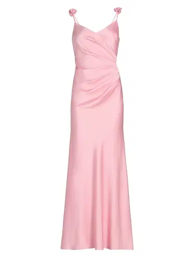 As It May Women's Satin V-Neck Draped Gown - Ballet Pink | Thumbnail 1