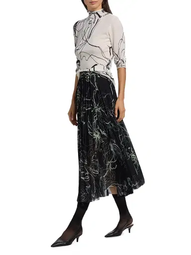 Jason Wu Collection Women's Scribble Floral Pleated Midi-Skirt - Black Limoncello Multi - Size 10 | Thumbnail 2