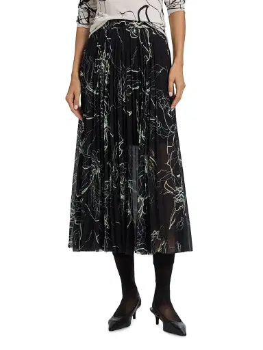 Jason Wu Collection Women's Scribble Floral Pleated Midi-Skirt - Black Limoncello Multi - Size 10 | Thumbnail 3