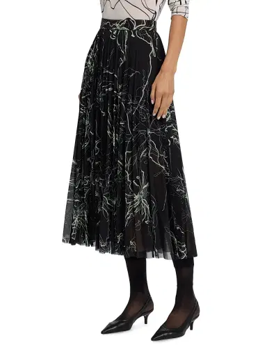 Jason Wu Collection Women's Scribble Floral Pleated Midi-Skirt - Black Limoncello Multi - Size 10 | Thumbnail 4