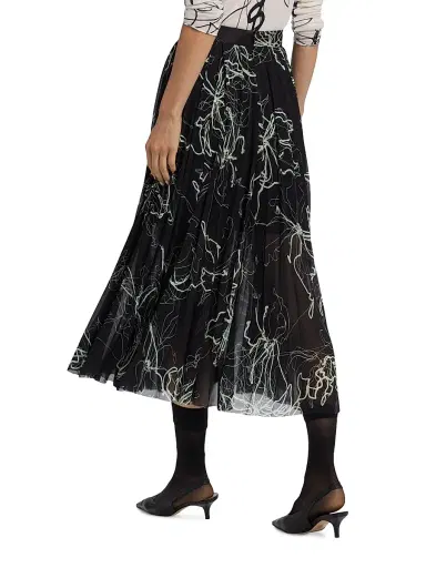 Jason Wu Collection Women's Scribble Floral Pleated Midi-Skirt - Black Limoncello Multi - Size 10 | Thumbnail 5