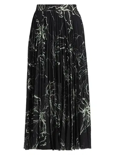Jason Wu Collection Women's Scribble Floral Pleated Midi-Skirt - Black Limoncello Multi - Size 10 | Thumbnail 1