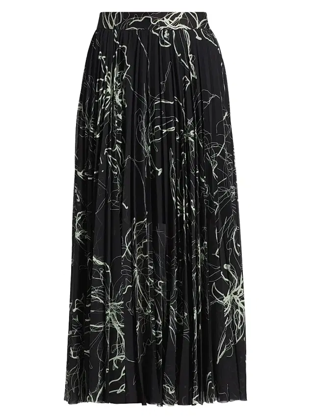 Jason Wu Collection Women's Scribble Floral Pleated Midi-Skirt - Black Limoncello Multi