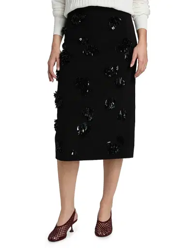 Proenza Schouler Women's Moira Sequin Fringe-Appliqué Crepe Midi-Skirt - Black - Size 4 | Thumbnail 3 Proenza Schouler Women's Moira Sequin Fringe-Appliqué Crepe Midi-Skirt - Black - Size 4 | Thumbnail 3