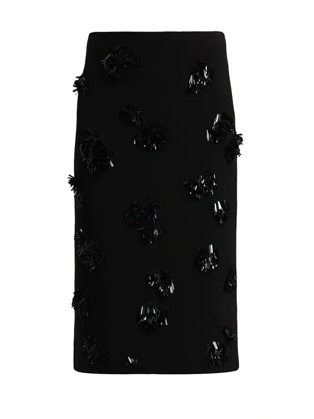 Women's Moira Sequin Fringe-Appliqué Crepe Midi-Skirt - Black