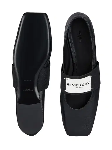 Givenchy Women's Sliced Square Ballerinas in Textured-Effect Leather - Black - Size 11 | Thumbnail 4