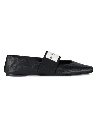 Givenchy Women's Sliced Square Ballerinas in Textured-Effect Leather - Black - Size 11 | Thumbnail 1