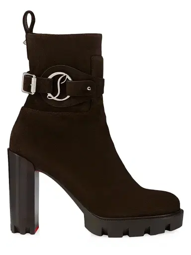 Christian Louboutin Women's Dianouchette Lug 100MM Suede Booties - Cafe - Size 12 | Thumbnail 1 Christian Louboutin Women's Dianouchette Lug 100MM Suede Booties - Cafe - Size 12 | Thumbnail 1