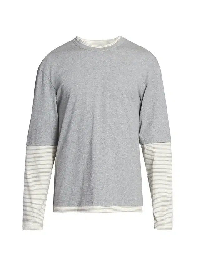 Men's Bosco Layered Striped Cotton Shirt - Light Heather Grey White