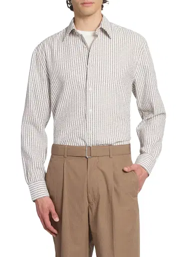 OFFICINE GÉNÉRALE Men's Gad Striped Cotton Shirt - Ginger Bread White - Size Medium | Thumbnail 3 OFFICINE GÉNÉRALE Men's Gad Striped Cotton Shirt - Ginger Bread White - Size Medium | Thumbnail 3