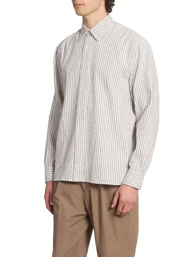 OFFICINE GÉNÉRALE Men's Gad Striped Cotton Shirt - Ginger Bread White - Size Medium | Thumbnail 4 OFFICINE GÉNÉRALE Men's Gad Striped Cotton Shirt - Ginger Bread White - Size Medium | Thumbnail 4