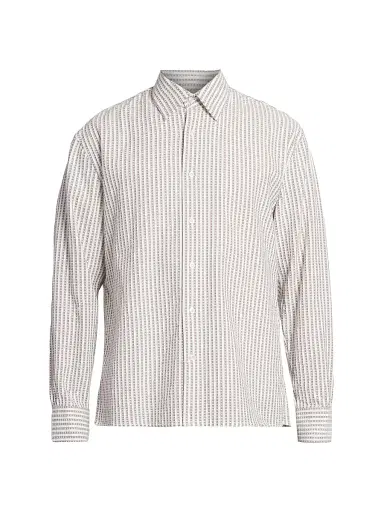 OFFICINE GÉNÉRALE Men's Gad Striped Cotton Shirt - Ginger Bread White - Size Medium | Thumbnail 1 OFFICINE GÉNÉRALE Men's Gad Striped Cotton Shirt - Ginger Bread White - Size Medium | Thumbnail 1