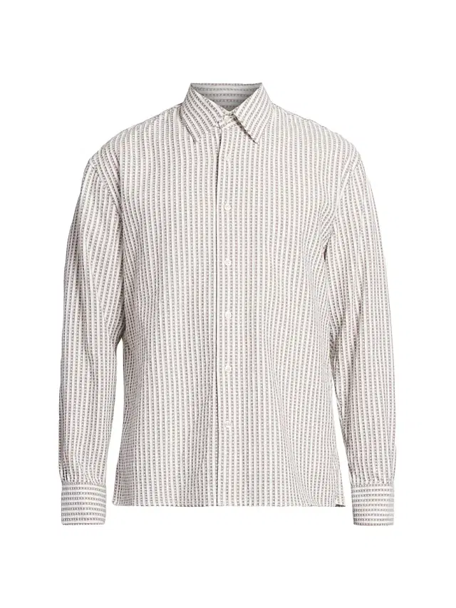 OFFICINE GÉNÉRALE Men's Gad Striped Cotton Shirt - Ginger Bread White