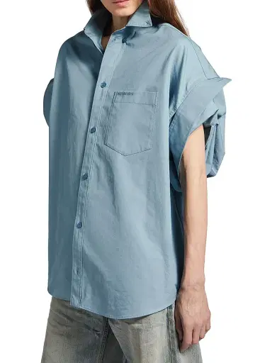 Balenciaga Women's Tucked Sleeve Shirt - Grey Blue - Size 0 | Thumbnail 4