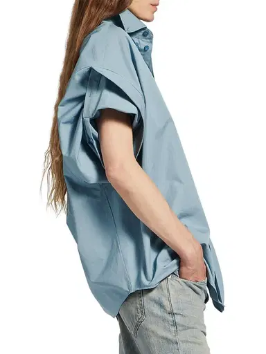 Balenciaga Women's Tucked Sleeve Shirt - Grey Blue - Size 0 | Thumbnail 6