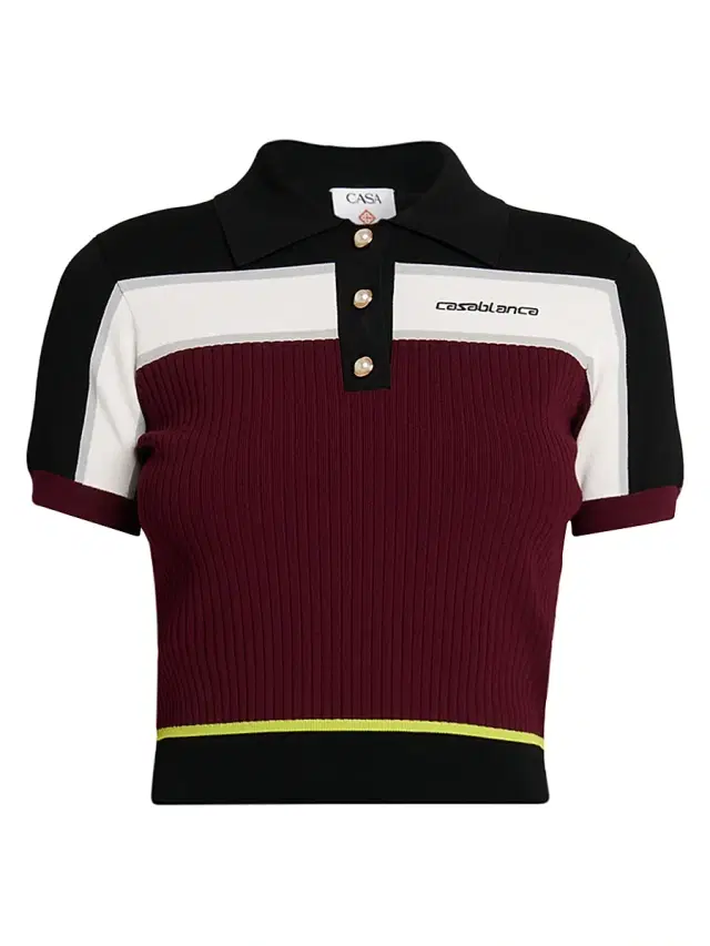Women's Striped Polo Shirt - Burgundy