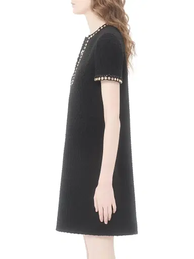 Valentino Garavani Women's Embroidered Canestrello Tweed Short Dress - Black Silver - Size 0 | Thumbnail 3
