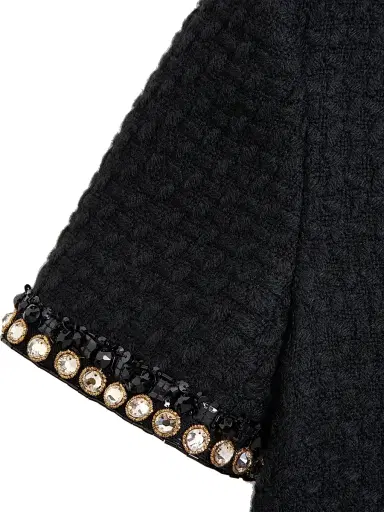 Valentino Garavani Women's Embroidered Canestrello Tweed Short Dress - Black Silver - Size 0 | Thumbnail 6