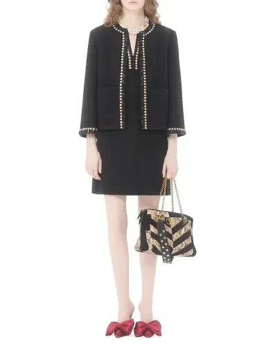 Valentino Garavani Women's Embroidered Canestrello Tweed Short Dress - Black Silver - Size 0 | Thumbnail 7