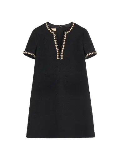 Valentino Garavani Women's Embroidered Canestrello Tweed Short Dress - Black Silver - Size 0 | Thumbnail 1