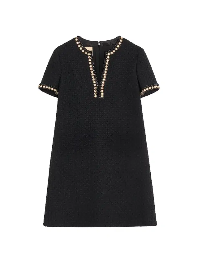 Valentino Garavani Women's Embroidered Canestrello Tweed Short Dress - Black Silver