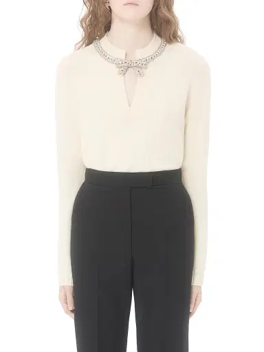 Valentino Garavani Women's Embroidered Wool Jumper - Ivory - Size XS | Thumbnail 2