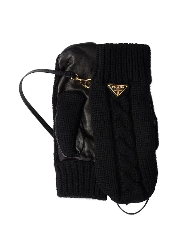 Women's Wool and Nappa Leather Mittens - Black
