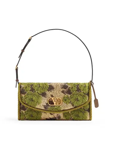 Valentino Garavani Women's Devain Small Shoulder Bag in Jacquard Lurex Fabric - Gold Green | Thumbnail 1 Valentino Garavani Women's Devain Small Shoulder Bag in Jacquard Lurex Fabric - Gold Green | Thumbnail 1