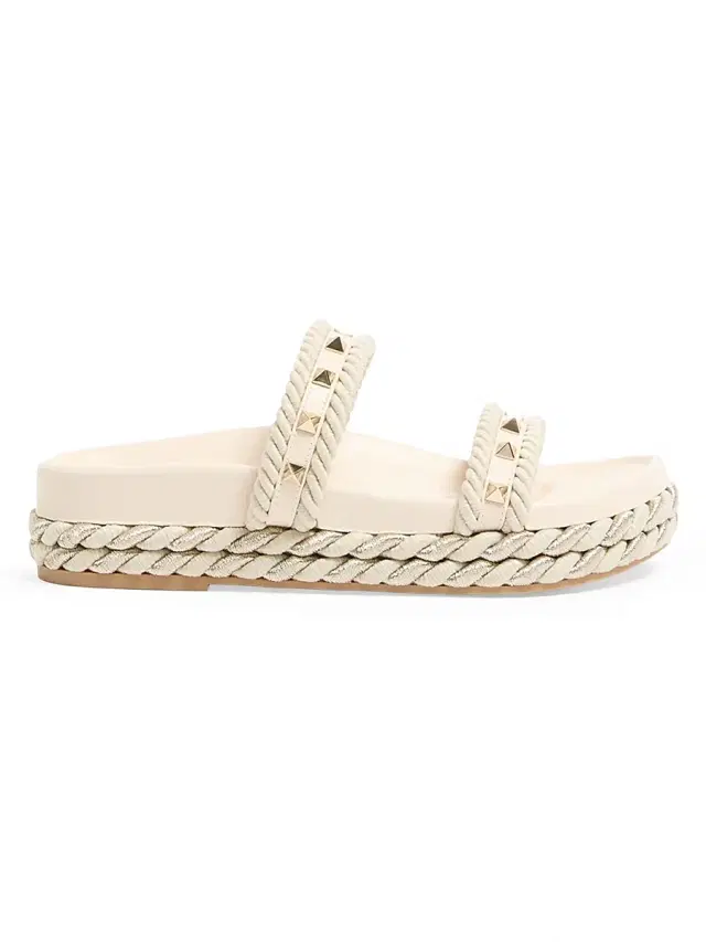 Women's Rockstud 20MM Slide Sandals in Calfskin - Light