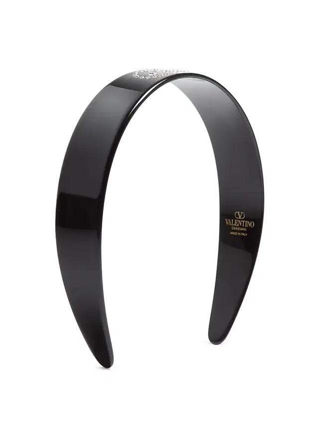 Valentino Garavani Women's Vlogo Signature Headband in Resin Metal and Crystals - Black Gold Crystal