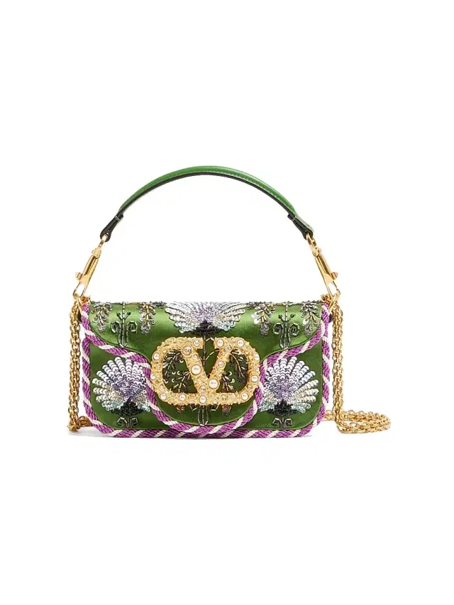 Valentino Garavani Women's Locò  Embroidered Shoulder Bag with Jewel Logo
