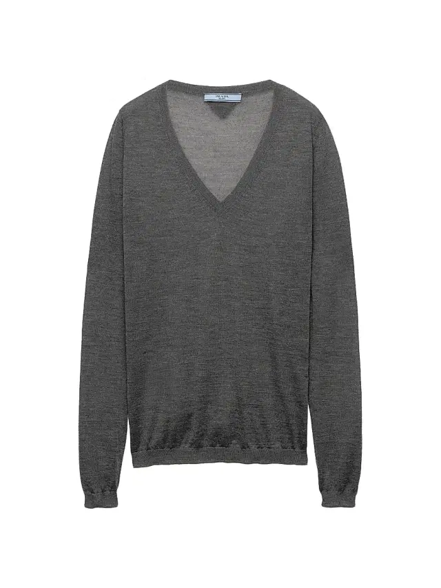 Women's Cashmere and Silk V-Neck Sweater - Grey