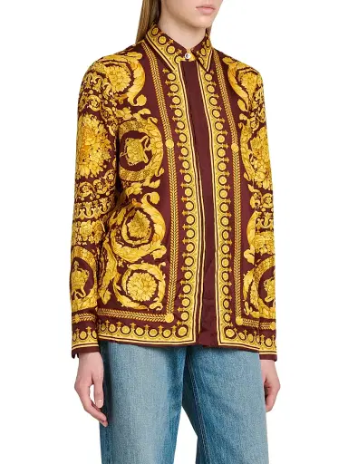 Versace Women's Barocco Silk Blouse - Burgundy Gold | Thumbnail 4 Versace Women's Barocco Silk Blouse - Burgundy Gold | Thumbnail 4