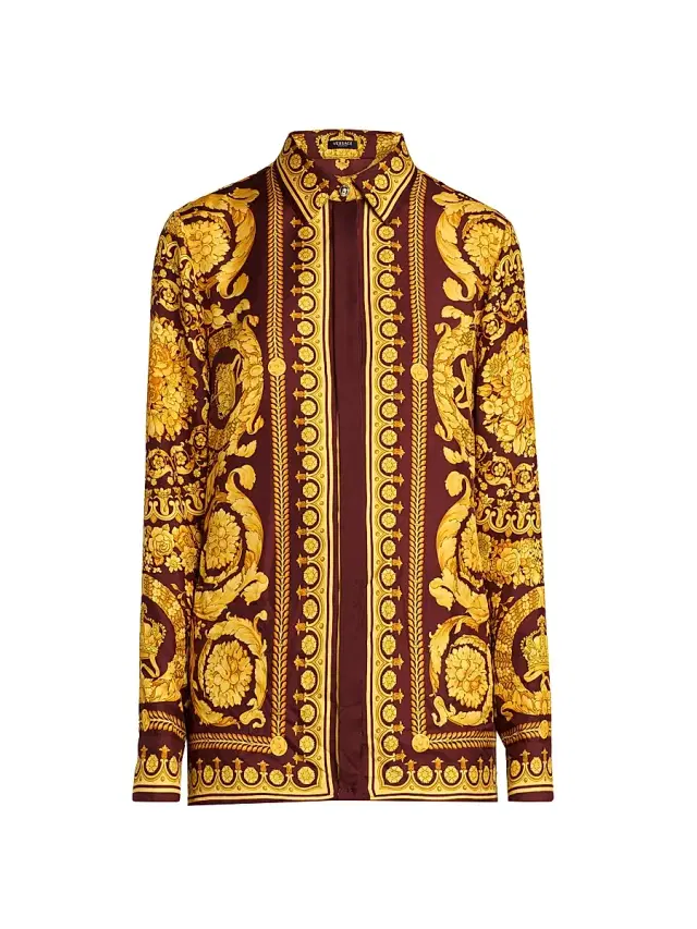 Women's Barocco Silk Blouse - Burgundy Gold
