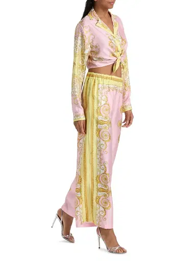 Versace Women's Barocco Foulard Silk Twill Shirt - Pale Yellow Rose Quartz | Thumbnail 2