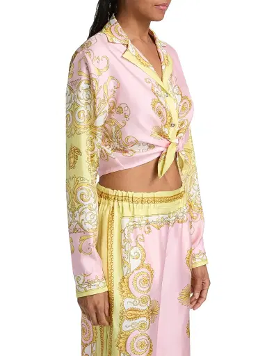 Versace Women's Barocco Foulard Silk Twill Shirt - Pale Yellow Rose Quartz | Thumbnail 4
