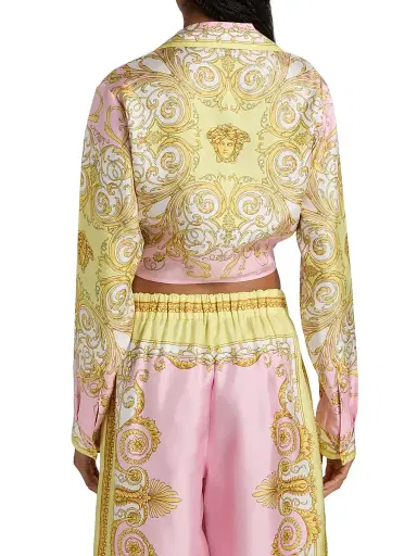 Versace Women's Barocco Foulard Silk Twill Shirt - Pale Yellow Rose Quartz | Thumbnail 5