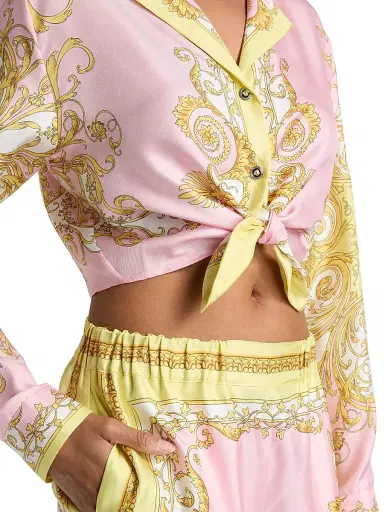 Versace Women's Barocco Foulard Silk Twill Shirt - Pale Yellow Rose Quartz | Thumbnail 6