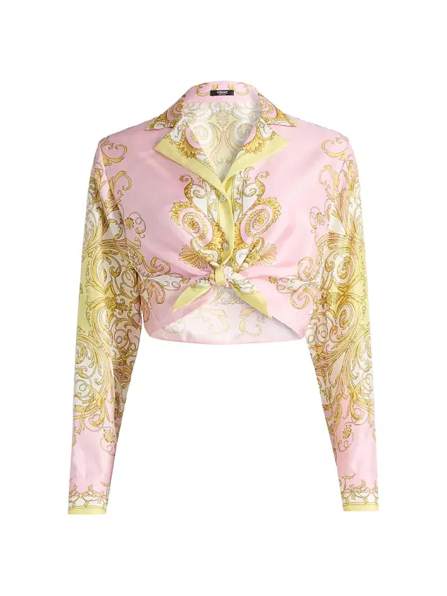 Women's Barocco Foulard Silk Twill Shirt - Pale Yellow Rose Quartz