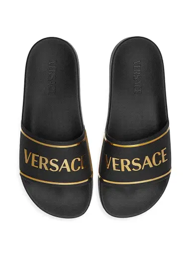 Versace Men's Logo Slide Sandals - Black Gold - Size 14 | Thumbnail 2 Versace Men's Logo Slide Sandals - Black Gold - Size 14 | Thumbnail 2