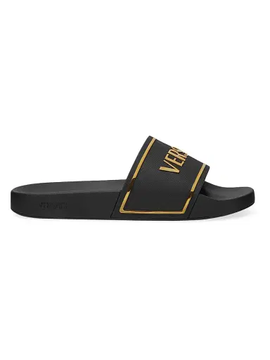 Versace Men's Logo Slide Sandals - Black Gold - Size 14 | Thumbnail 1 Versace Men's Logo Slide Sandals - Black Gold - Size 14 | Thumbnail 1