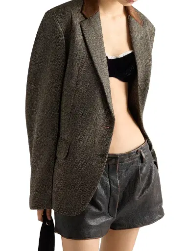 Prada Women's Single-Breasted Shetland Wool Chevron Jacket - Brown | Thumbnail 3 Prada Women's Single-Breasted Shetland Wool Chevron Jacket - Brown | Thumbnail 3