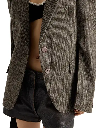 Prada Women's Single-Breasted Shetland Wool Chevron Jacket - Brown | Thumbnail 5 Prada Women's Single-Breasted Shetland Wool Chevron Jacket - Brown | Thumbnail 5