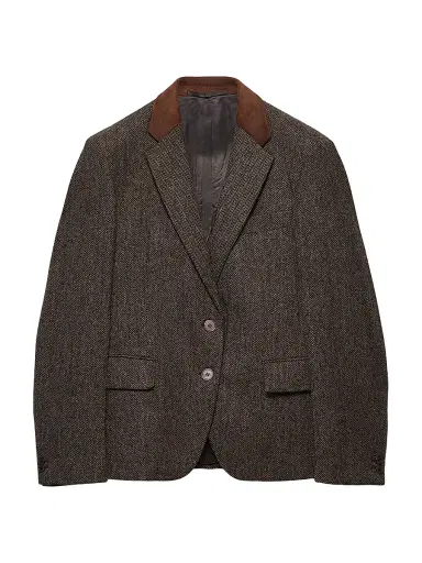 Prada Women's Single-Breasted Shetland Wool Chevron Jacket - Brown | Thumbnail 1 Prada Women's Single-Breasted Shetland Wool Chevron Jacket - Brown | Thumbnail 1